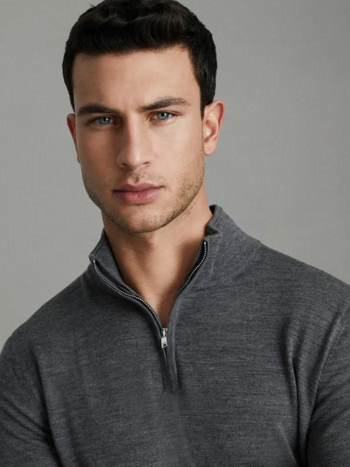 REISS Sweaters Men 2 Pack Of Merino Wool ZipNeck Jumpers Navyderby Grey Marl