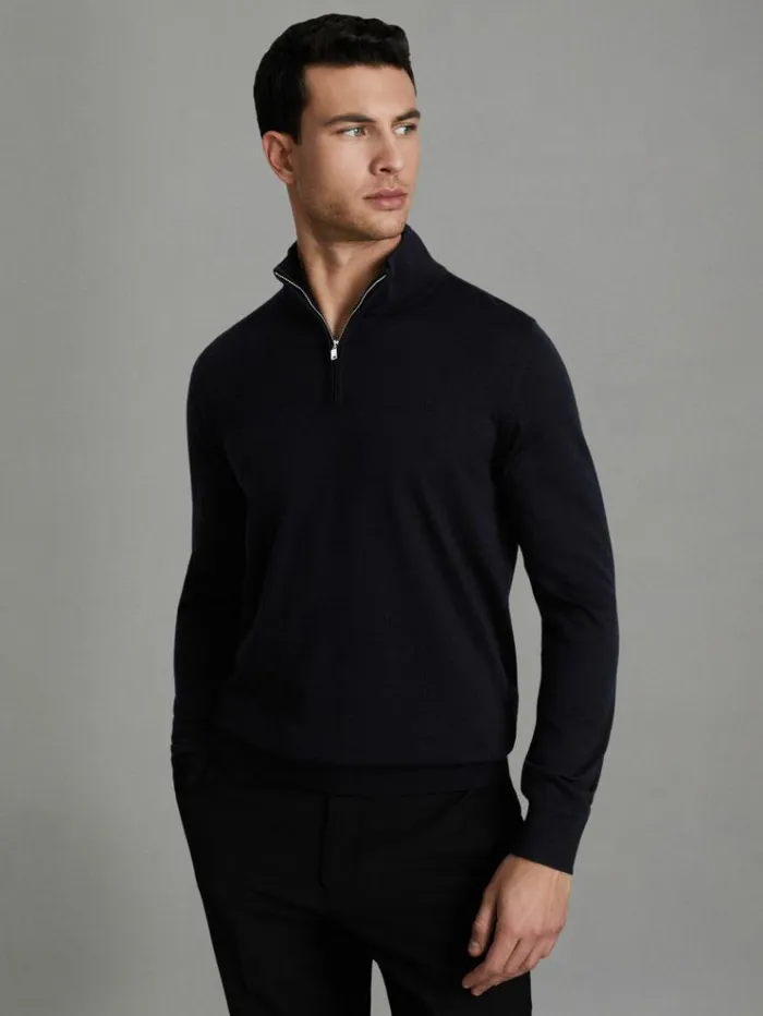 REISS Sweaters Men 2 Pack Of Merino Wool ZipNeck Jumpers Navyderby Grey Marl