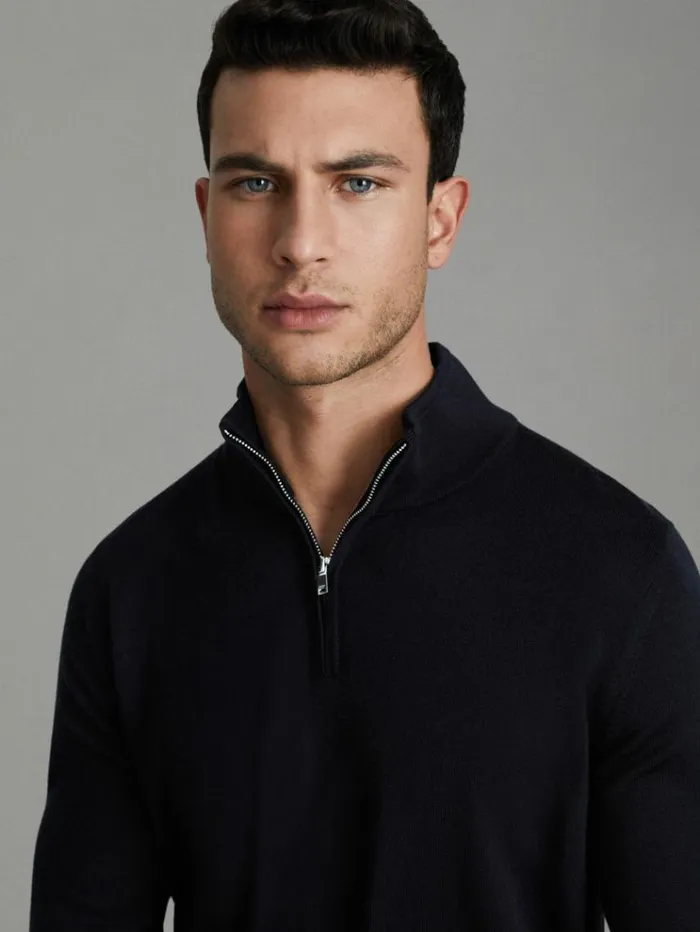 REISS Sweaters Men 2 Pack Of Merino Wool ZipNeck Jumpers Navyderby Grey Marl