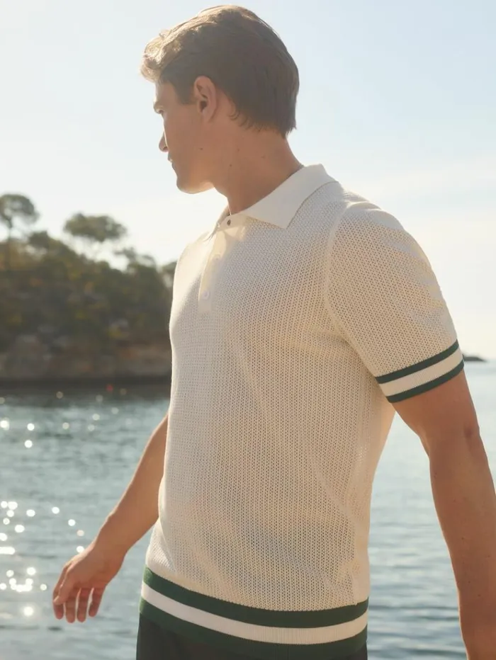 REISS Sweaters Men Ch Knitted HalfButton Polo Shirt White