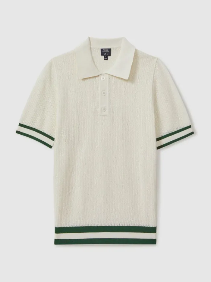 REISS Sweaters Men Ch Knitted HalfButton Polo Shirt White