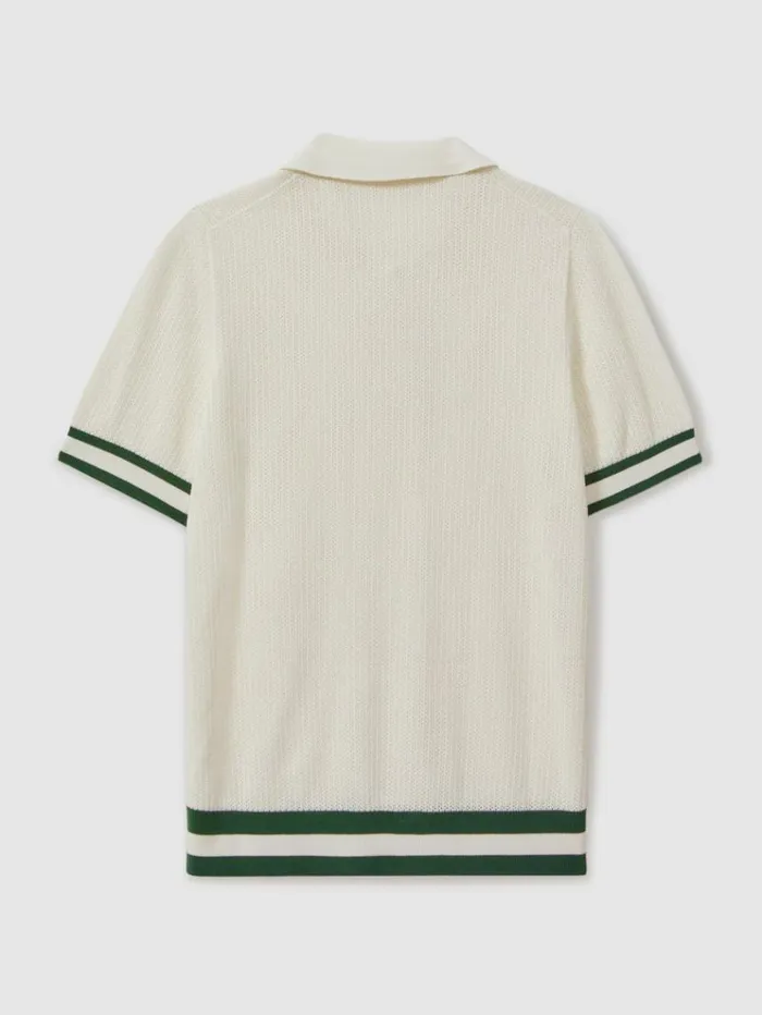 REISS Sweaters Men Ch Knitted HalfButton Polo Shirt White