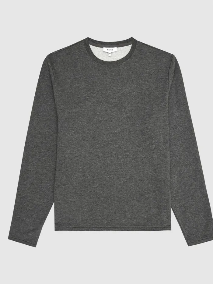 REISS Sweaters Men Melange Crew Neck Jumper Dark Grey