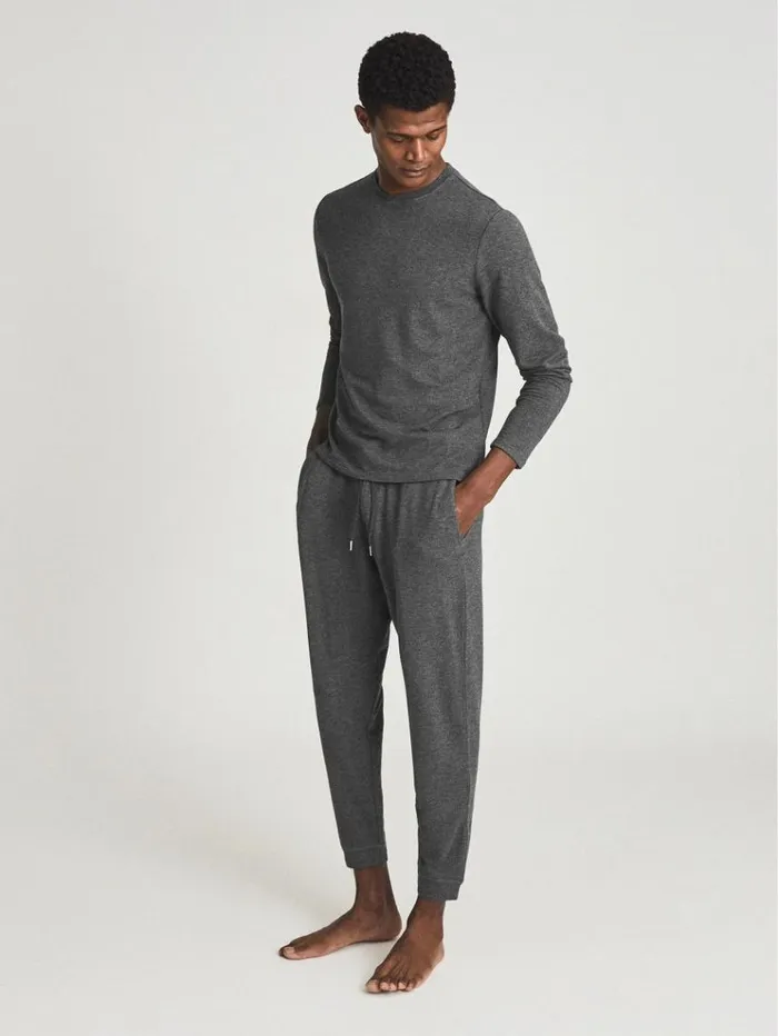 REISS Sweaters Men Melange Crew Neck Jumper Dark Grey