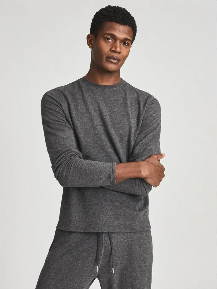 REISS Sweaters Men Melange Crew Neck Jumper Dark Grey