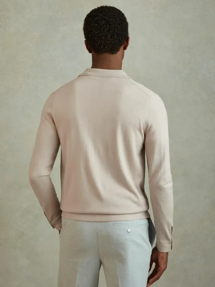 REISS Sweaters Men Merino Wool ButtonThrough Cardigan Washed Stone