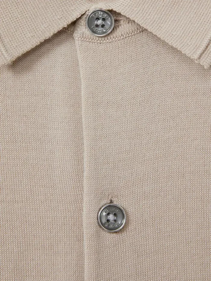 REISS Sweaters Men Merino Wool ButtonThrough Cardigan Washed Stone
