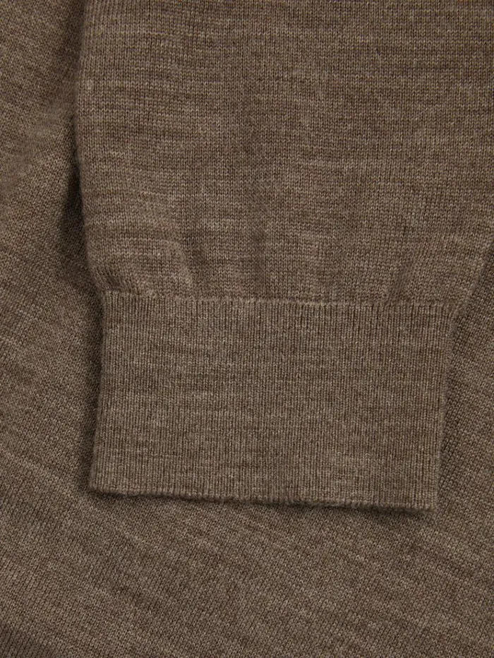 REISS Sweaters Men Merino Wool HalfZip Funnel Neck Jumper Dark Brown Melange