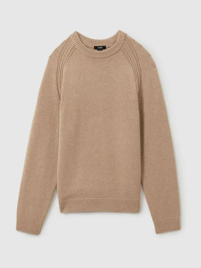 REISS Sweaters Men Wool Blend Raglan Sleeve Jumper Camel Brown