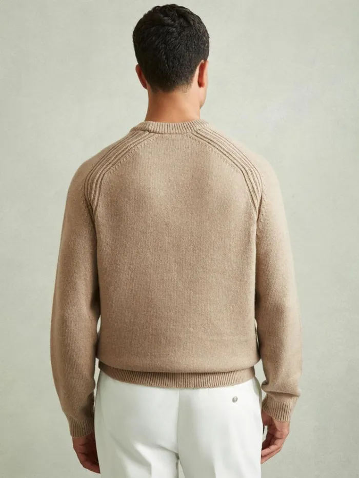 REISS Sweaters Men Wool Blend Raglan Sleeve Jumper Camel Brown