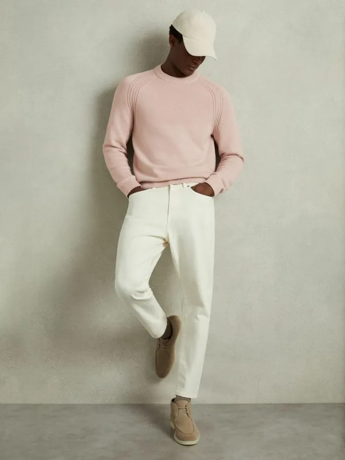 REISS Sweaters Men Wool Blend Raglan Sleeve Jumper Soft Pink