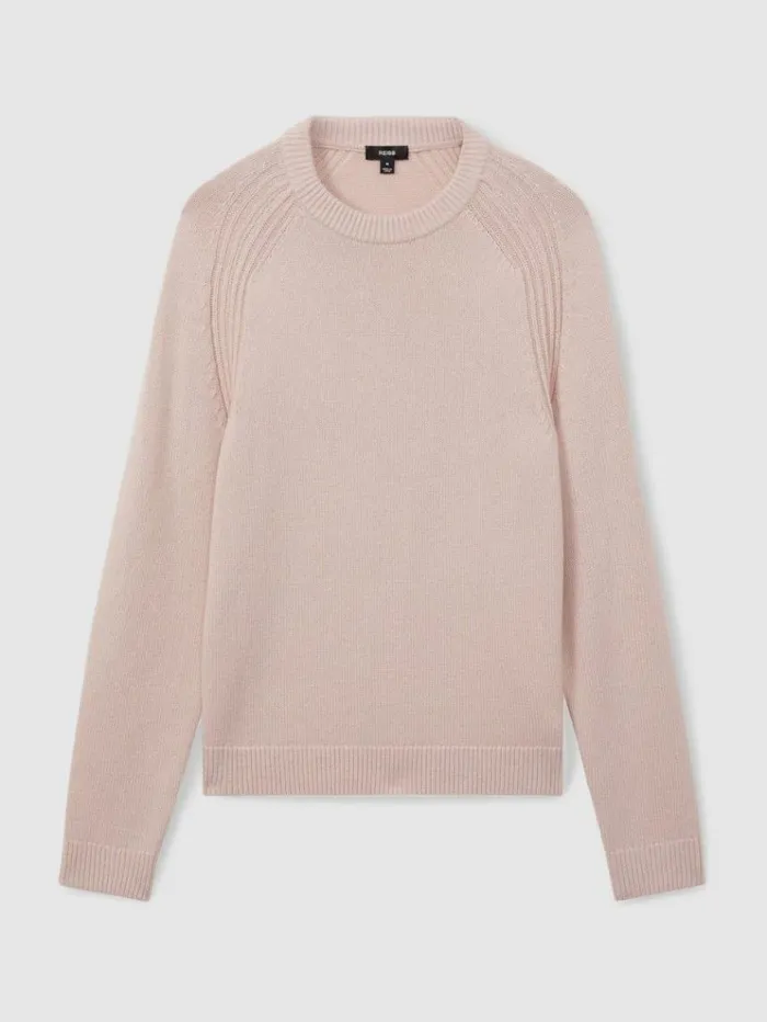 REISS Sweaters Men Wool Blend Raglan Sleeve Jumper Soft Pink