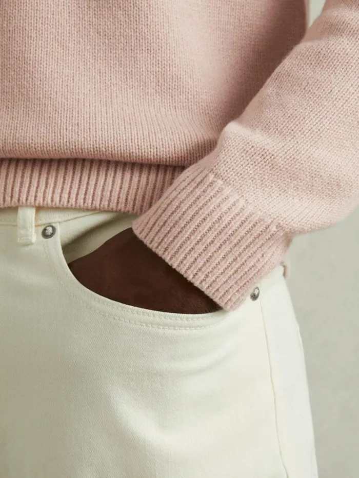 REISS Sweaters Men Wool Blend Raglan Sleeve Jumper Soft Pink