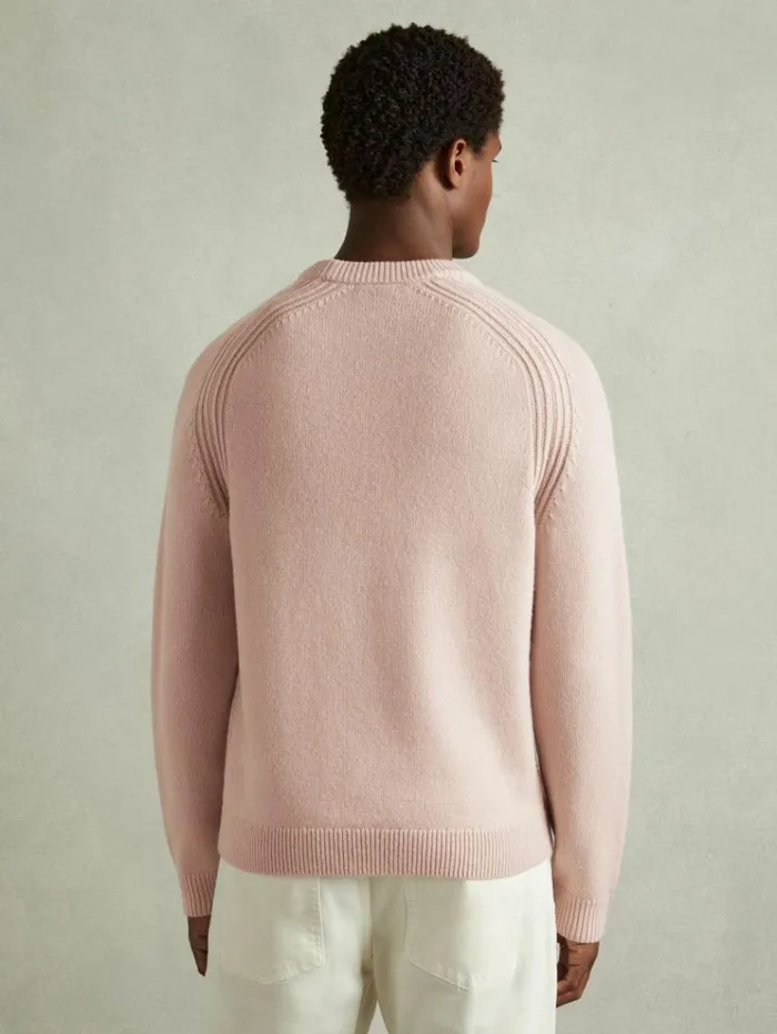 REISS Sweaters Men Wool Blend Raglan Sleeve Jumper Soft Pink