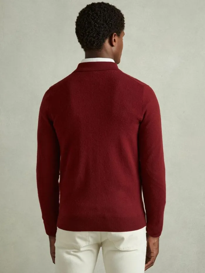 REISS Sweaters Men Wool Cabled Knitted Cardigan Red