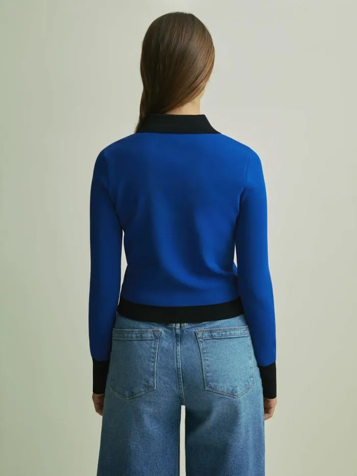 REISS Sweaters Women Florere Bright Blue Contrast Trim Cropped Cardigan Bright Blue