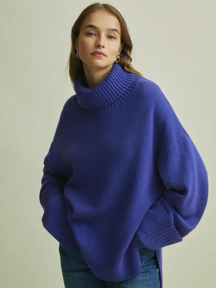 REISS Sweaters Women Florere Roll Neck Jumper Bright Blue