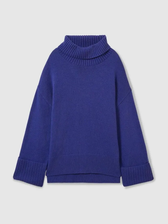 REISS Sweaters Women Florere Roll Neck Jumper Bright Blue