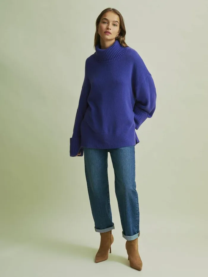 REISS Sweaters Women Florere Roll Neck Jumper Bright Blue