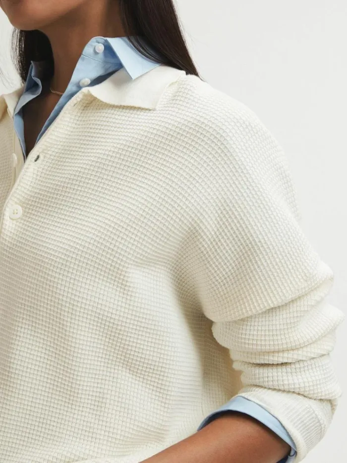 REISS Sweaters Women The Upside Oversized Cotton Polo Jumper Cream