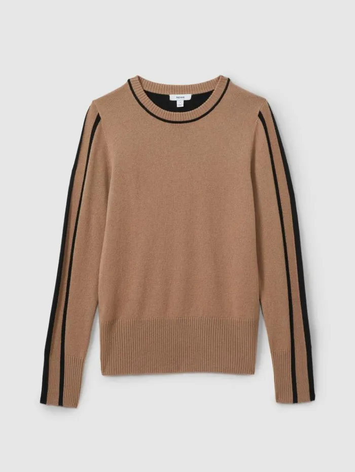 REISS Sweaters Women Wool Blend Colourblock Crew Neck Jumper With Cashmere Minkblack