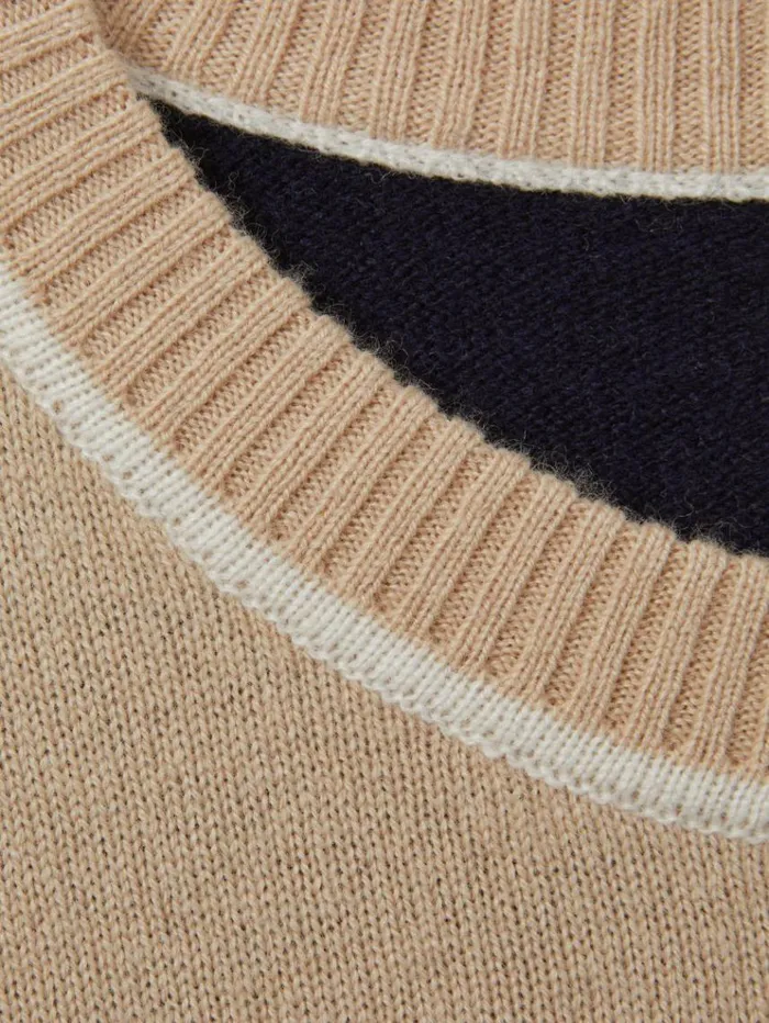 REISS Sweaters Women Wool Blend Colourblock Crew Neck Jumper With Cashmere Neutralnavy