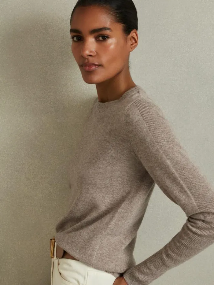 REISS Sweaters Women Wool Blend Crew Neck Jumper With Cashmere Neutral