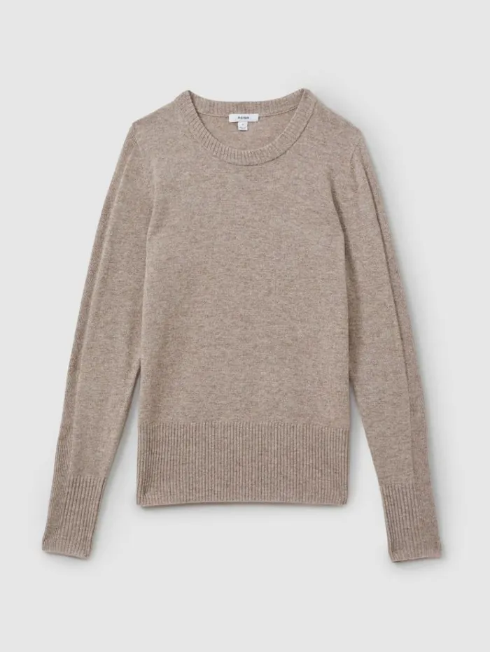 REISS Sweaters Women Wool Blend Crew Neck Jumper With Cashmere Neutral