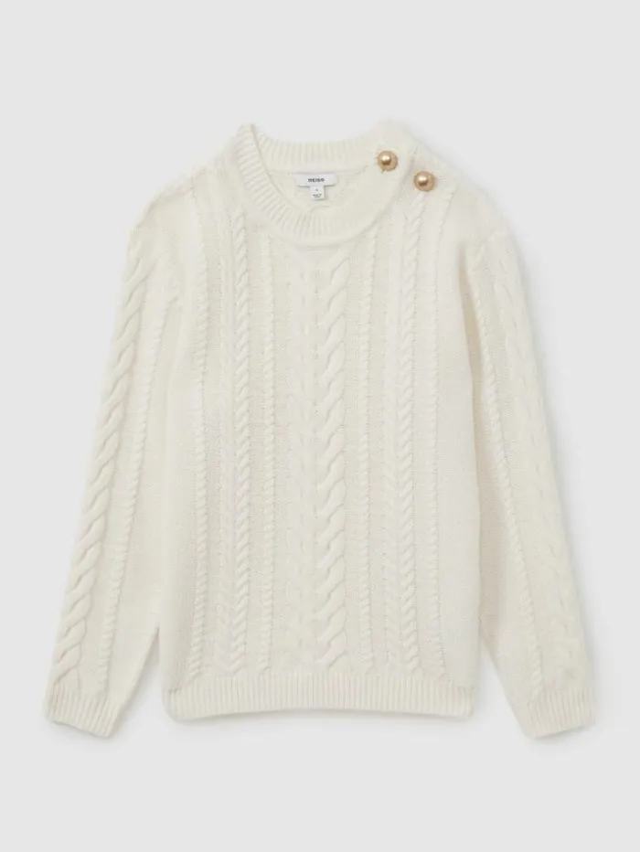 REISS Sweaters Women WoolCashmere Cable Knit Jumper Cream