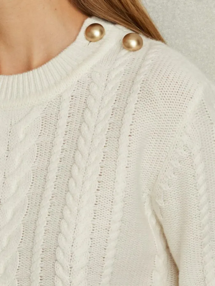 REISS Sweaters Women WoolCashmere Cable Knit Jumper Cream