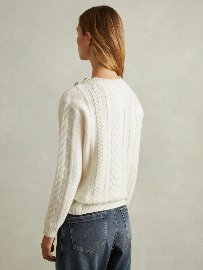 REISS Sweaters Women WoolCashmere Cable Knit Jumper Cream