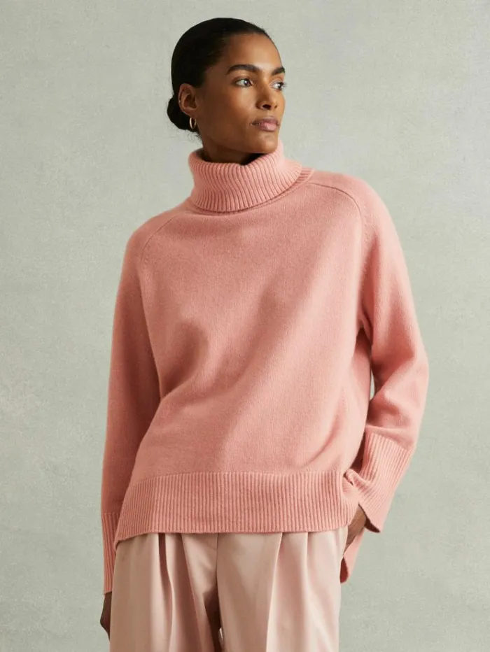 REISS Sweaters Women WoolCashmere RollNeck Jumper Soft Pink