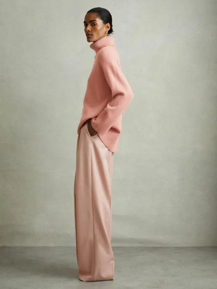 REISS Sweaters Women WoolCashmere RollNeck Jumper Soft Pink