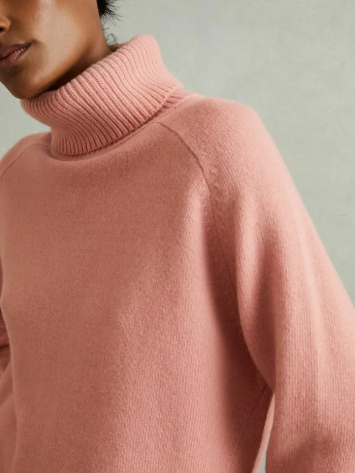 REISS Sweaters Women WoolCashmere RollNeck Jumper Soft Pink
