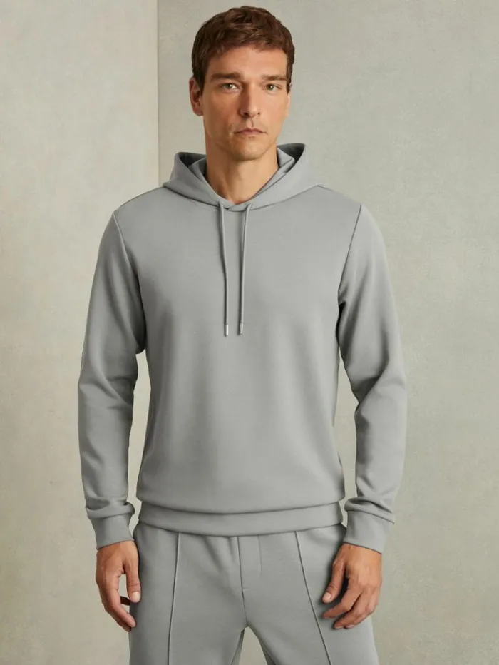 REISS Sweats Hoodies and Joggers Men Interlock Jersey Hoodie Flint Grey