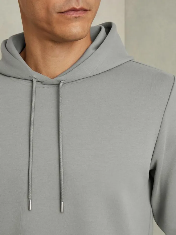 REISS Sweats Hoodies and Joggers Men Interlock Jersey Hoodie Flint Grey REISS Sweats Hoodies and Joggers Men Interlock Jersey Hoodie Flint Grey