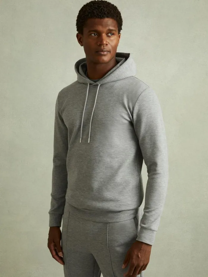REISS Sweats Hoodies and Joggers Men Interlock Jersey Hoodie Grey Melange