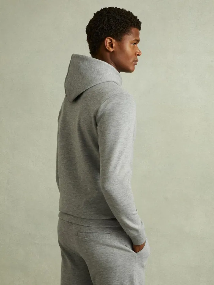 REISS Sweats Hoodies and Joggers Men Interlock Jersey Hoodie Grey Melange REISS Sweats Hoodies and Joggers Men Interlock Jersey Hoodie Grey Melange