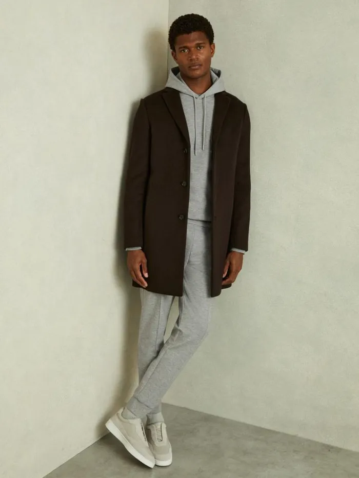 REISS Sweats Hoodies and Joggers Men Interlock Jersey Hoodie Grey Melange REISS Sweats Hoodies and Joggers Men Interlock Jersey Hoodie Grey Melange