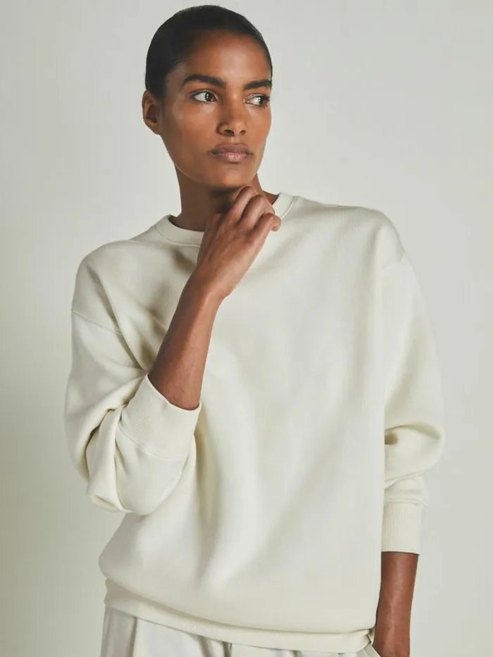 REISS Sweats Hoodies and Joggers Women Reiss Les 100 Ciels ModalBlend Jersey Sweatshirt Cream