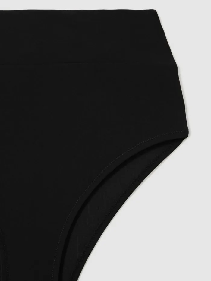REISS Swimwear Women High Rise Bikini Bottoms Black