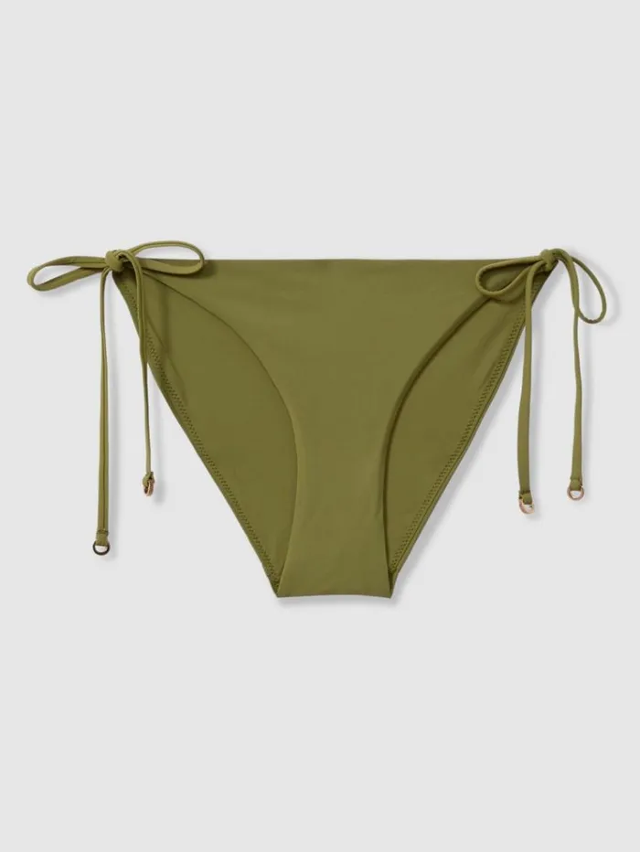 REISS Swimwear Women Side Tie Bikini Bottoms Olive