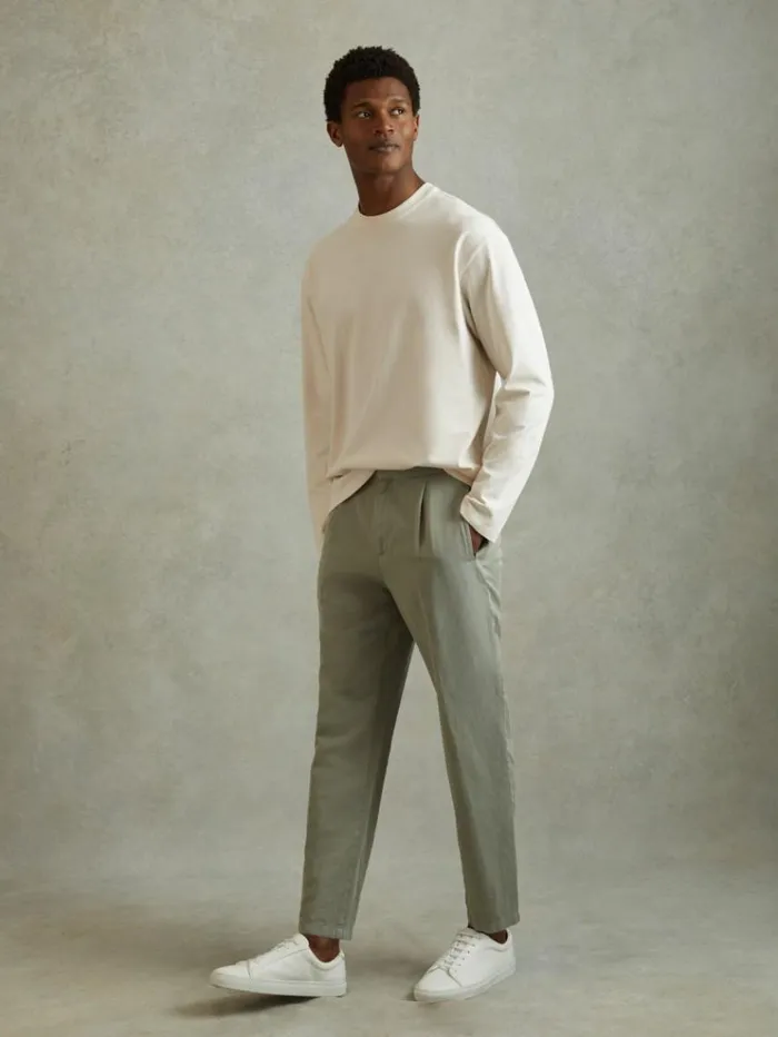 REISS TShirts Men Cotton Crew Neck Long Sleeve TShirt Off White