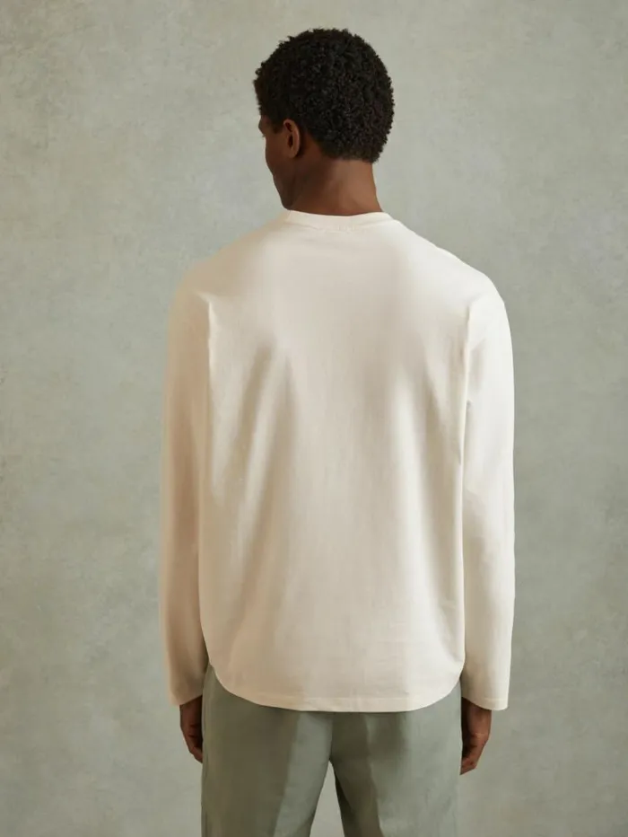 REISS TShirts Men Cotton Crew Neck Long Sleeve TShirt Off White