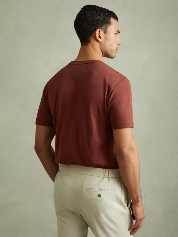 REISS TShirts Men Cotton Crew Neck TShirt Red Brick
