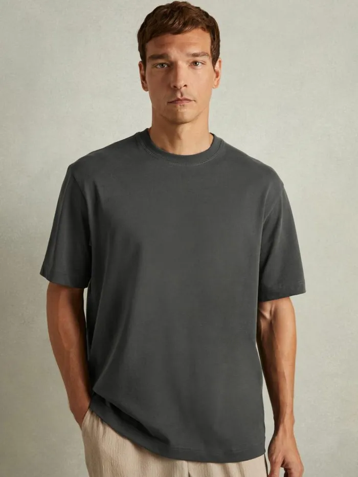 REISS TShirts Men Oversized Garment Dye TShirt Washed Black