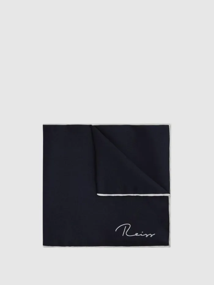 REISS Ties and Pocket Squares Men Plain Silk Pocket Square Navy