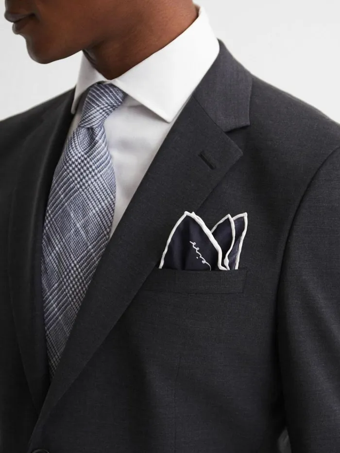 REISS Ties and Pocket Squares Men Plain Silk Pocket Square Navy