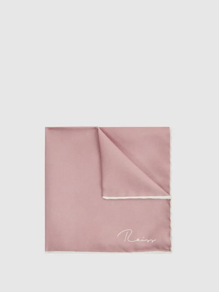 REISS Ties and Pocket Squares Men Plain Silk Pocket Square Pink