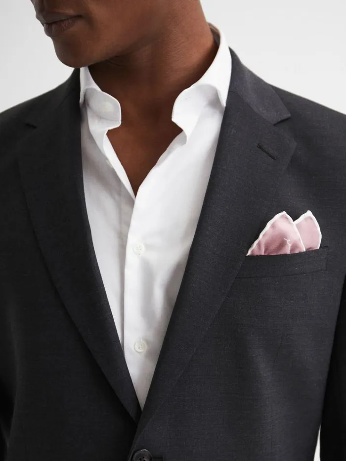 REISS Ties and Pocket Squares Men Plain Silk Pocket Square Pink